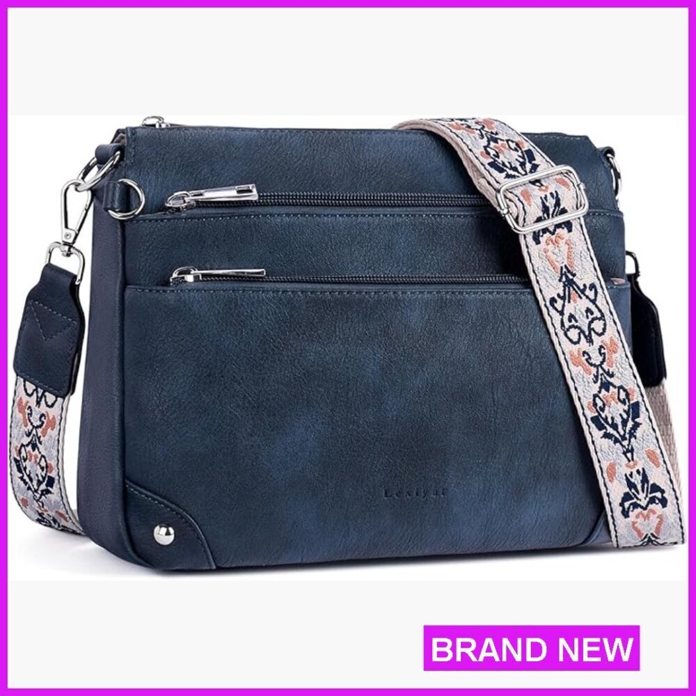 Leather Crossbody Bag Medium Size Adjustable Strap Multi-Pocket Travel Purse